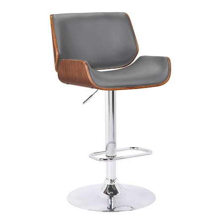 Armen Living London Gray Faux Leather Adjustable Height Swivel Walnut Wood and Chrome Bar Stool LCLOSWBAGRWA